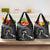 Personalised Hawaii Monk Seal Grocery Bag Polynesian Tattoo With Tropical Flowers - Black