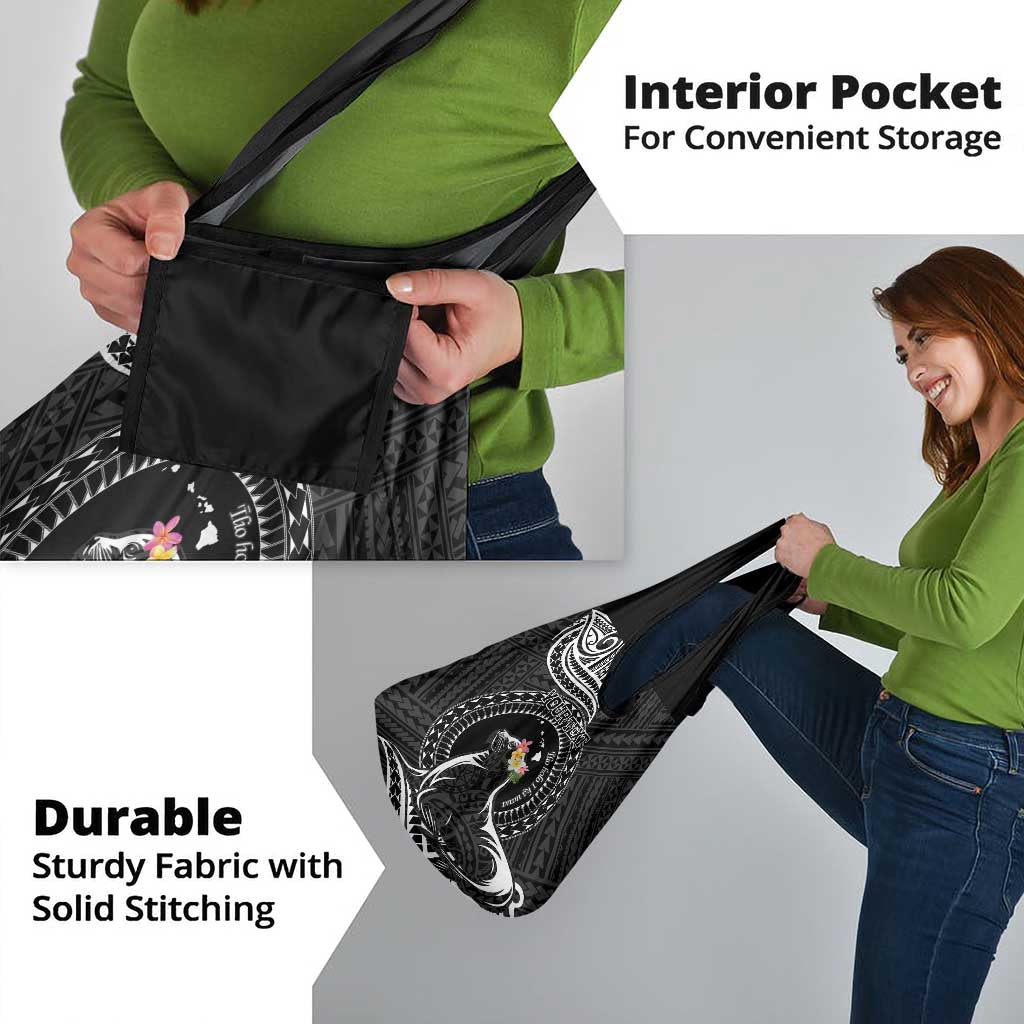 Personalised Hawaii Monk Seal Grocery Bag Polynesian Tattoo With Tropical Flowers - Black