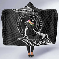 Personalised Hawaii Monk Seal Hooded Blanket Polynesian Tattoo With Tropical Flowers - Black LT14 One Size Black - Polynesian Pride