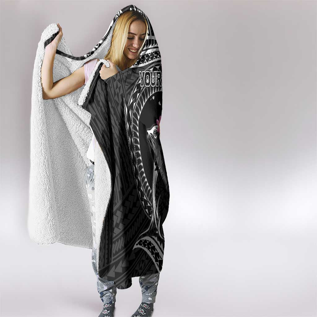 Personalised Hawaii Monk Seal Hooded Blanket Polynesian Tattoo With Tropical Flowers - Black LT14 - Polynesian Pride