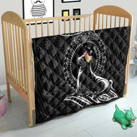 Personalised Hawaii Monk Seal Quilt Polynesian Tattoo With Tropical Flowers - Black