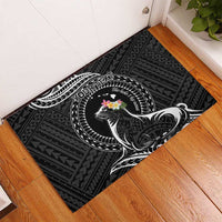 Personalised Hawaii Monk Seal Rubber Doormat Polynesian Tattoo With Tropical Flowers - Black