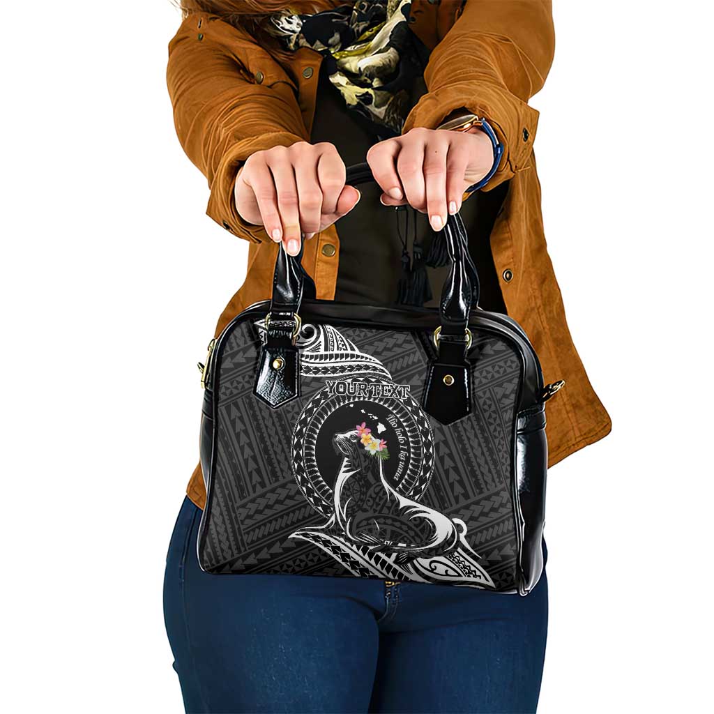 Personalised Hawaii Monk Seal Shoulder Handbag Polynesian Tattoo With Tropical Flowers - Black LT14 One Size Black - Polynesian Pride