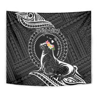 Personalised Hawaii Monk Seal Tapestry Polynesian Tattoo With Tropical Flowers - Black