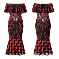 Aotearoa Ngapuhi Personalised Couples Matching Mermaid Dress and Hawaiian Shirt Maori Iwi Poutama Puhoro Tattoo