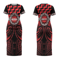 Aotearoa Ngapuhi Personalised Couples Matching Short Sleeve Bodycon Dress and Long Sleeve Button Shirt Maori Iwi Poutama Puhoro Tattoo