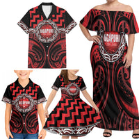 Aotearoa Ngapuhi Personalised Family Matching Off Shoulder Maxi Dress and Hawaiian Shirt Maori Iwi Poutama Puhoro Tattoo