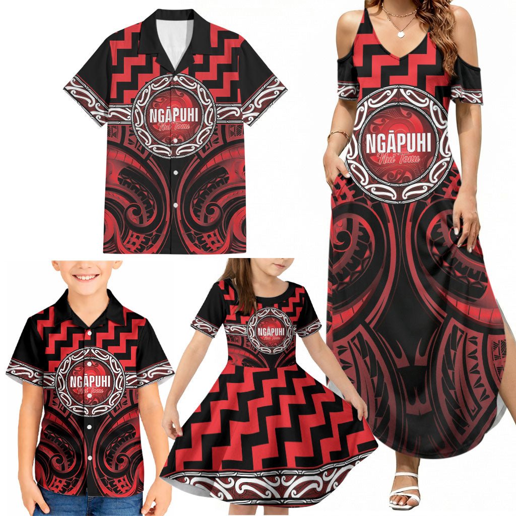 Aotearoa Ngapuhi Personalised Family Matching Summer Maxi Dress and Hawaiian Shirt Maori Iwi Poutama Puhoro Tattoo LT14 - Polynesian Pride