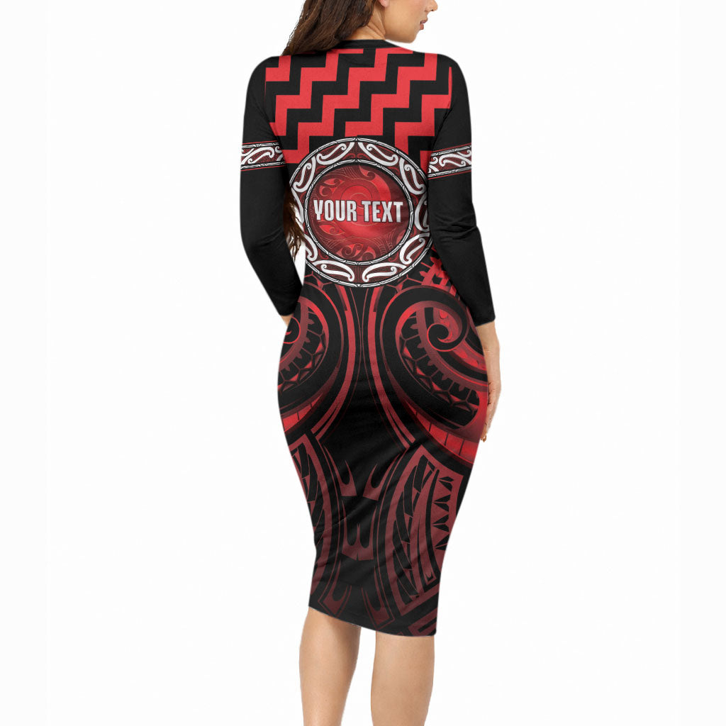 Aotearoa Ngapuhi Personalised Long Sleeve Bodycon Dress Maori Iwi Poutama Puhoro Tattoo
