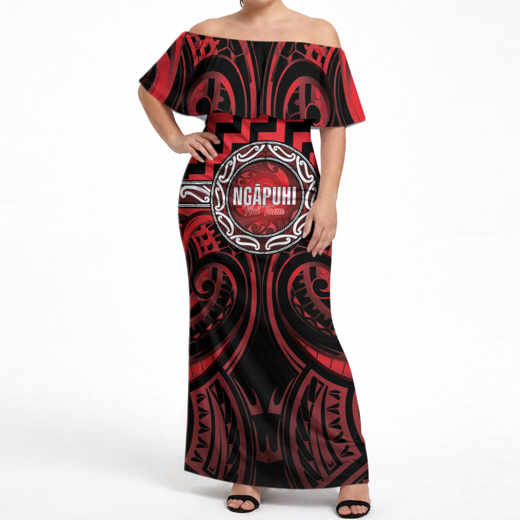 Aotearoa Ngapuhi Personalised Off Shoulder Maxi Dress Maori Iwi Poutama Puhoro Tattoo