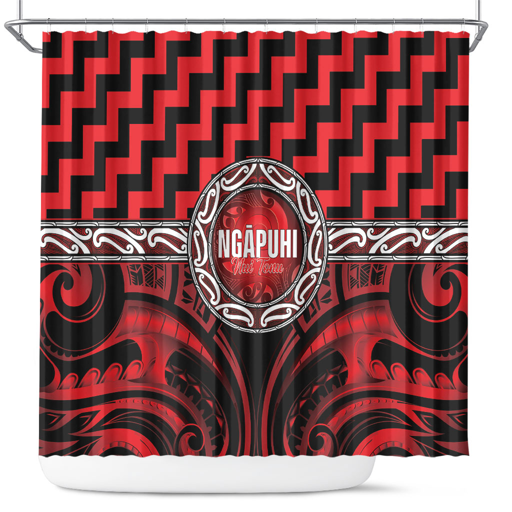 Aotearoa Ngapuhi Shower Curtain Maori Iwi Poutama Puhoro Tattoo LT14 Red - Polynesian Pride
