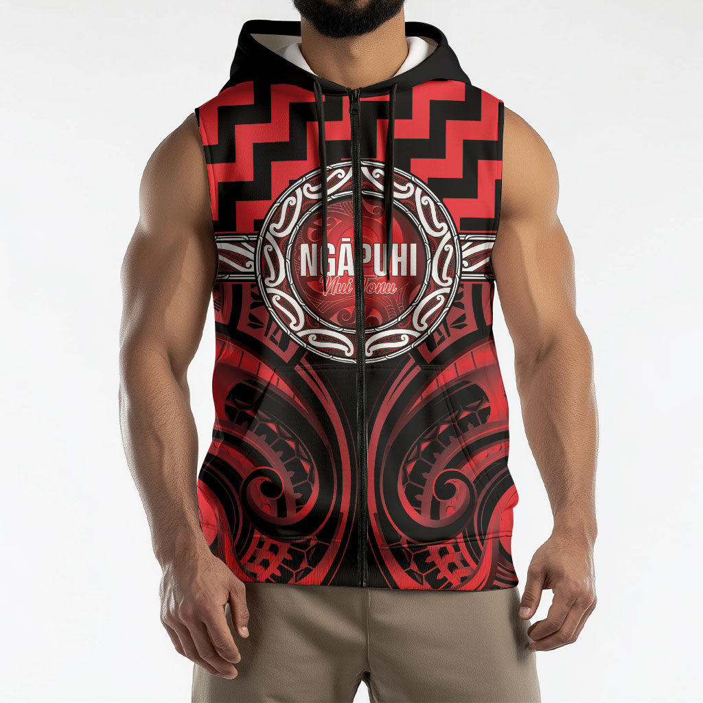 Aotearoa Ngapuhi Personalised Sleeveless Zip Hoodie Maori Iwi Poutama Puhoro Tattoo