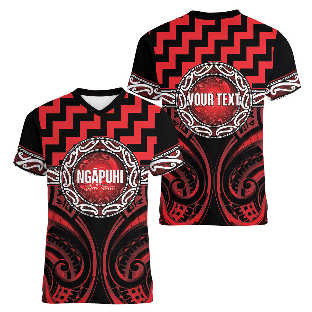 Aotearoa Ngapuhi Personalised Women V-Neck T-Shirt Maori Iwi Poutama Puhoro Tattoo
