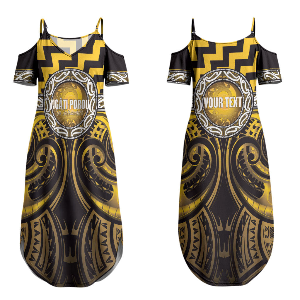 Aotearoa Ngati Porou Personalised Couples Matching Summer Maxi Dress and Long Sleeve Button Shirt Maori Iwi Poutama Puhoro Tattoo