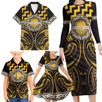 Aotearoa Ngati Porou Personalised Family Matching Long Sleeve Bodycon Dress and Hawaiian Shirt Maori Iwi Poutama Puhoro Tattoo