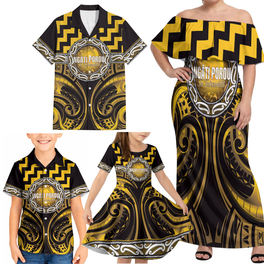 Aotearoa Ngati Porou Personalised Family Matching Off Shoulder Maxi Dress and Hawaiian Shirt Maori Iwi Poutama Puhoro Tattoo LT14 - Polynesian Pride