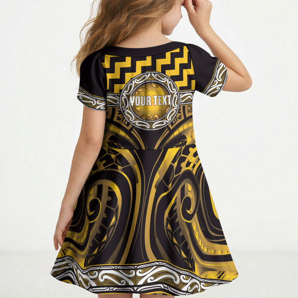 Aotearoa Ngati Porou Personalised Kid Short Sleeve Dress Maori Iwi Poutama Puhoro Tattoo
