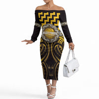 Aotearoa Ngati Porou Personalised Off The Shoulder Long Sleeve Dress Maori Iwi Poutama Puhoro Tattoo