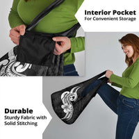 Polynesia Grocery Bag Plumeria With Tribal Pattern Black