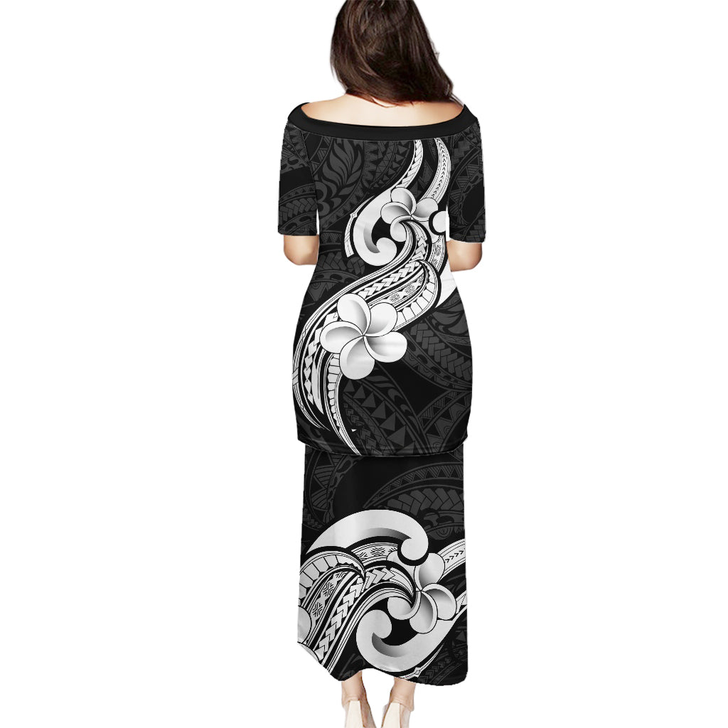 Polynesia Puletasi Plumeria With Tribal Pattern Black Vibes LT14 - Polynesian Pride