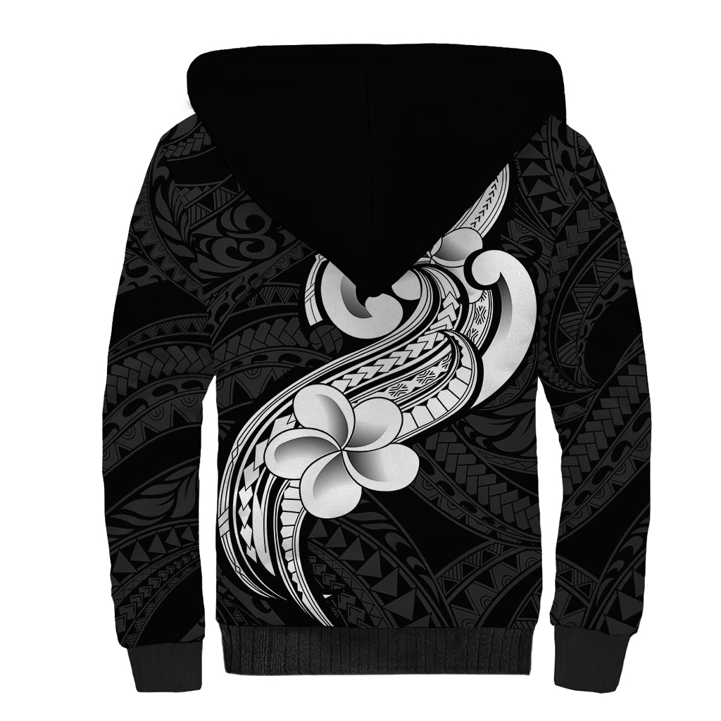 Polynesia Sherpa Hoodie Plumeria With Tribal Pattern Black Vibes LT14 - Polynesian Pride