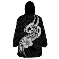 Polynesia Wearable Blanket Hoodie Plumeria With Tribal Pattern Black Vibes LT14 - Polynesian Pride