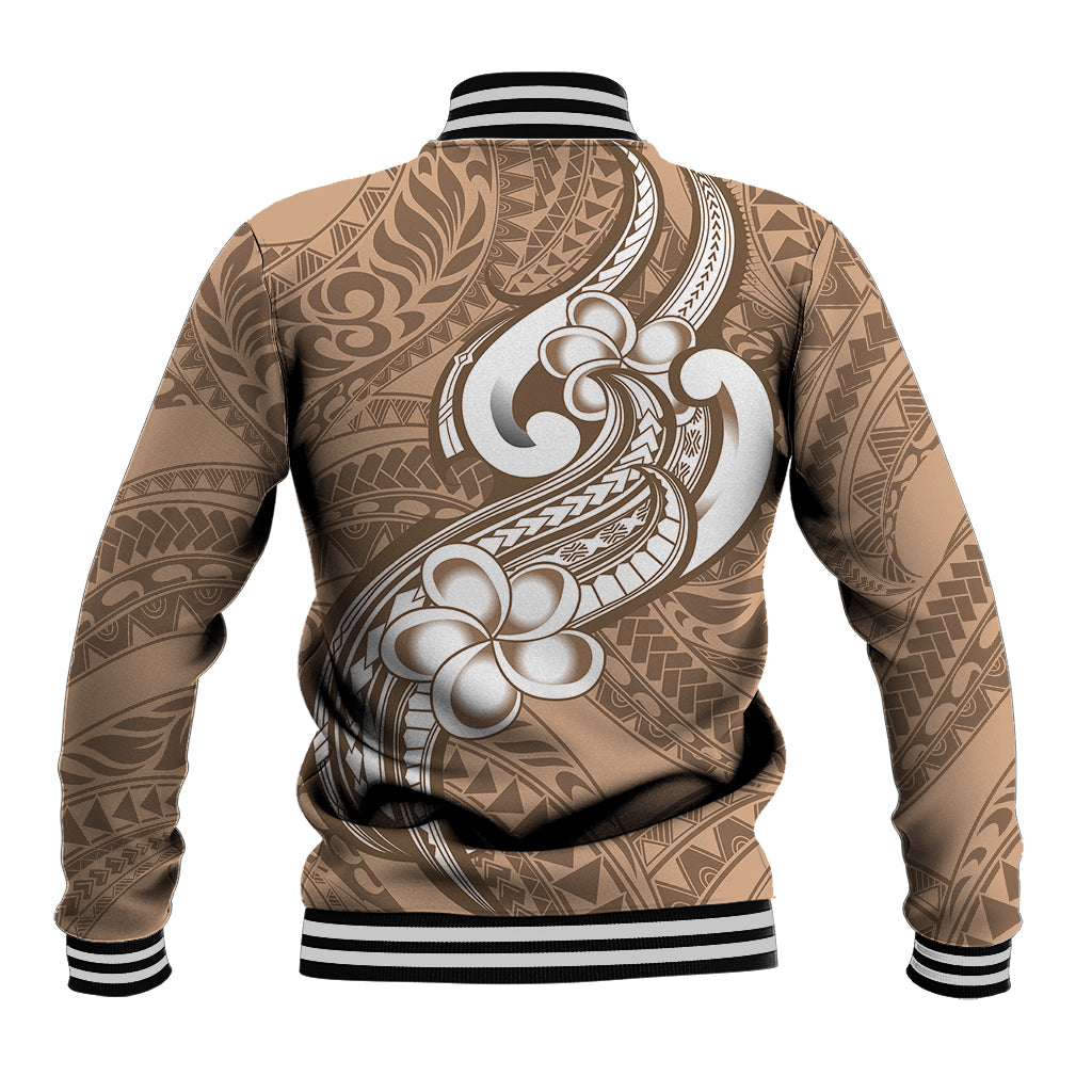 Polynesia Baseball Jacket Plumeria With Tribal Pattern Brown Pastel Vibes LT14 - Polynesian Pride