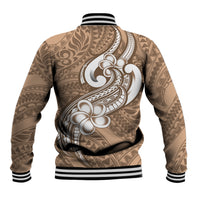 Polynesia Baseball Jacket Plumeria With Tribal Pattern Brown Pastel Vibes LT14 - Polynesian Pride