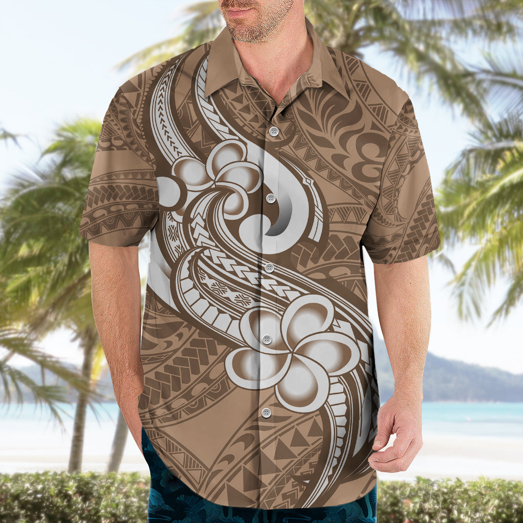 Polynesia Hawaiian Shirt Plumeria With Tribal Pattern Brown Pastel Vibes LT14 - Polynesian Pride