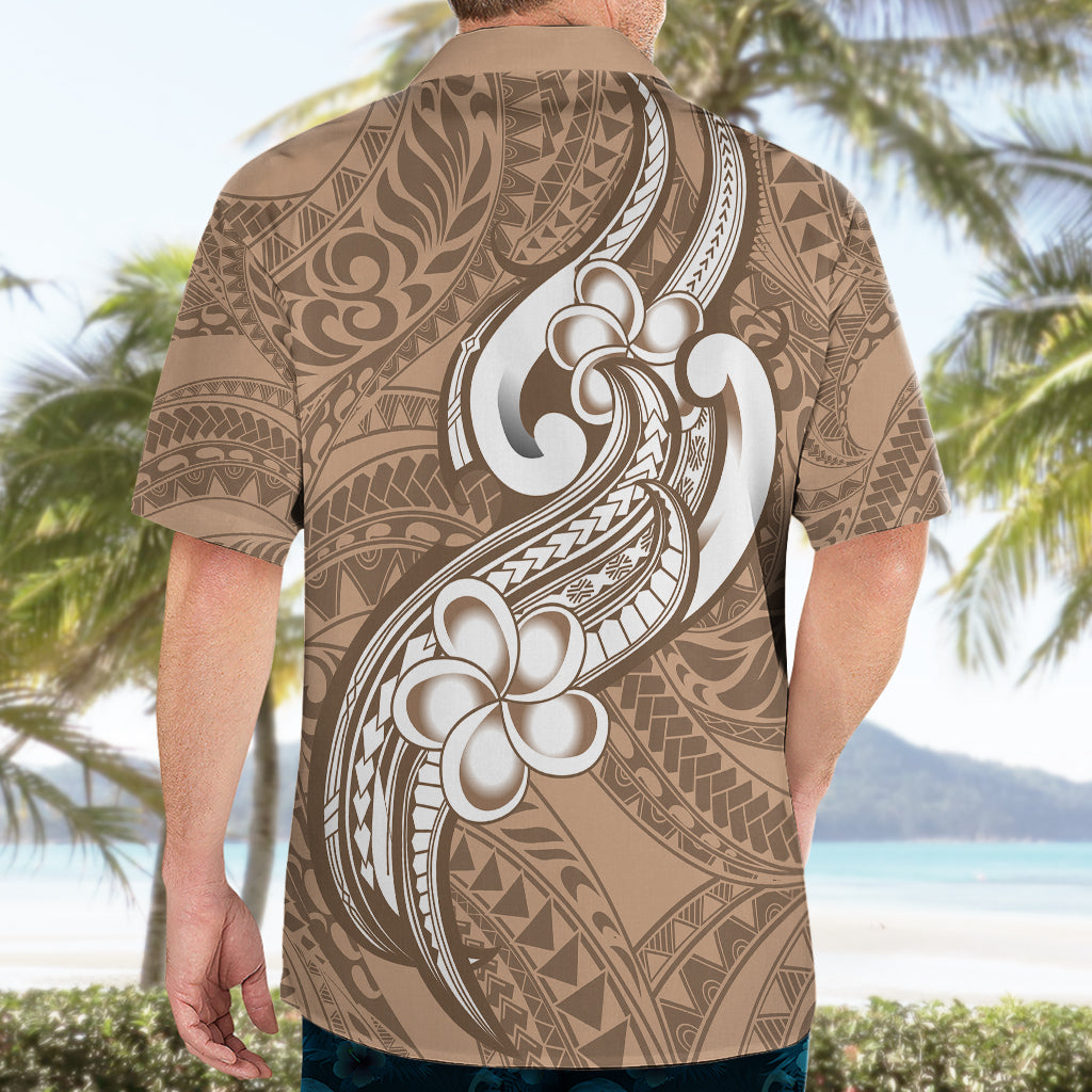 Polynesia Hawaiian Shirt Plumeria With Tribal Pattern Brown Pastel Vibes LT14 - Polynesian Pride