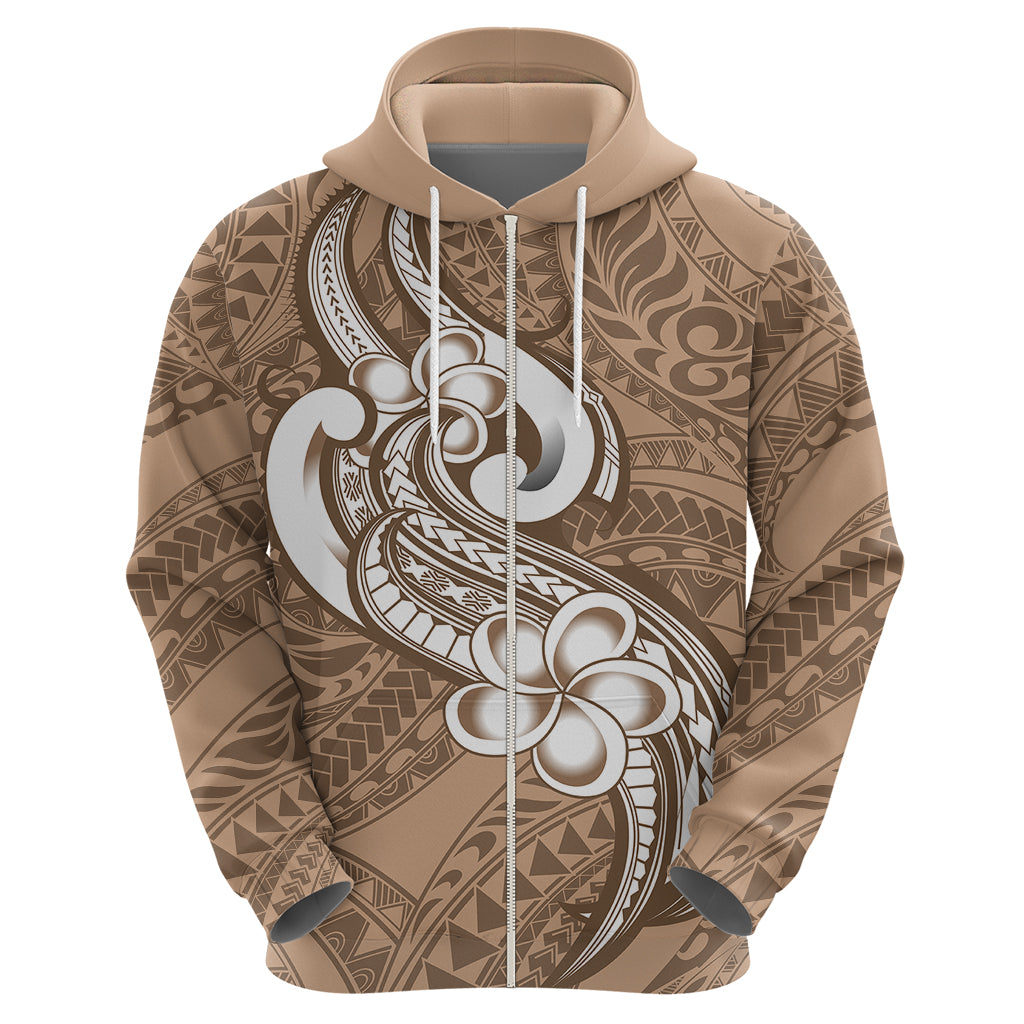 Polynesia Hoodie Plumeria With Tribal Pattern Brown Pastel Vibes LT14 - Polynesian Pride