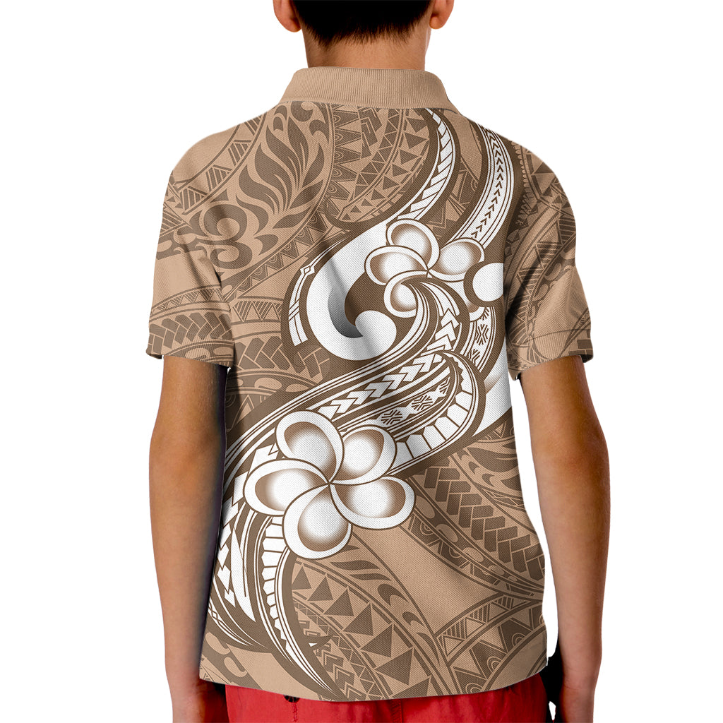 Polynesia Kid Polo Shirt Plumeria With Tribal Pattern Brown Pastel Vibes LT14 - Polynesian Pride