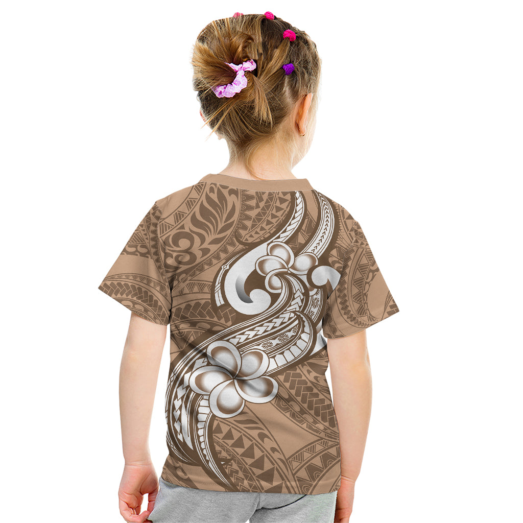 Polynesia Kid T Shirt Plumeria With Tribal Pattern Brown Pastel Vibes LT14 - Polynesian Pride