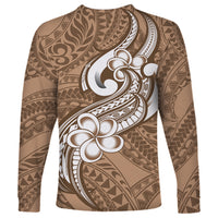 Polynesia Long Sleeve Shirt Plumeria With Tribal Pattern Brown Pastel Vibes LT14 - Polynesian Pride