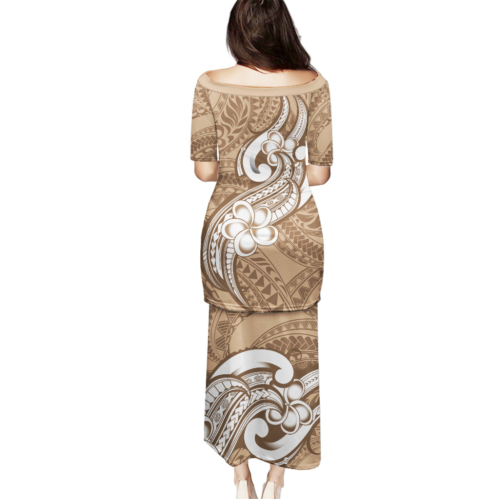 Polynesia Puletasi Plumeria With Tribal Pattern Brown Pastel Vibes LT14 - Polynesian Pride