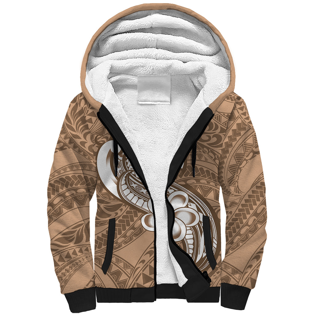 Polynesia Sherpa Hoodie Plumeria With Tribal Pattern Brown Pastel Vibes LT14 Unisex Brown - Polynesian Pride