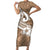 Polynesia Short Sleeve Bodycon Dress Plumeria With Tribal Pattern Brown Pastel Vibes LT14 Long Dress Brown - Polynesian Pride