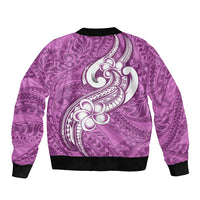 Polynesia Bomber Jacket Plumeria With Tribal Pattern Pink Pastel Vibes LT14 - Polynesian Pride