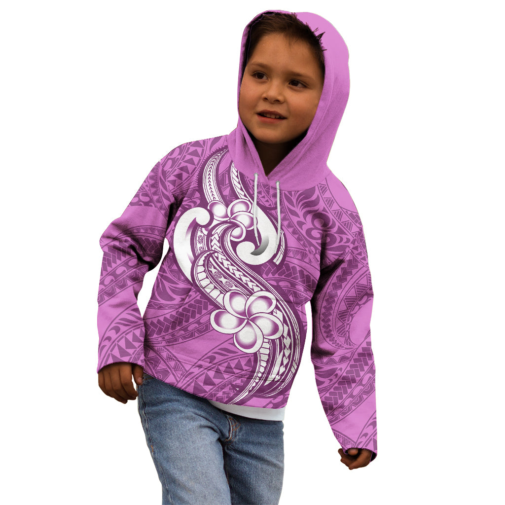 Polynesia Kid Hoodie Plumeria With Tribal Pattern Pink Pastel Vibes LT14 - Polynesian Pride