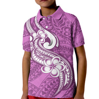 Polynesia Kid Polo Shirt Plumeria With Tribal Pattern Pink Pastel Vibes LT14 Kid Pink - Polynesian Pride