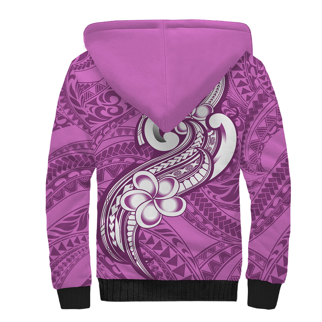 Polynesia Sherpa Hoodie Plumeria With Tribal Pattern Pink Pastel Vibes LT14 - Polynesian Pride