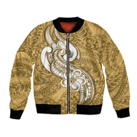 Polynesia Bomber Jacket Plumeria With Tribal Pattern Yellow Pastel Vibes LT14 Unisex Yellow - Polynesian Pride