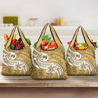 Polynesia Grocery Bag Plumeria With Tribal Pattern Yellow Pastel