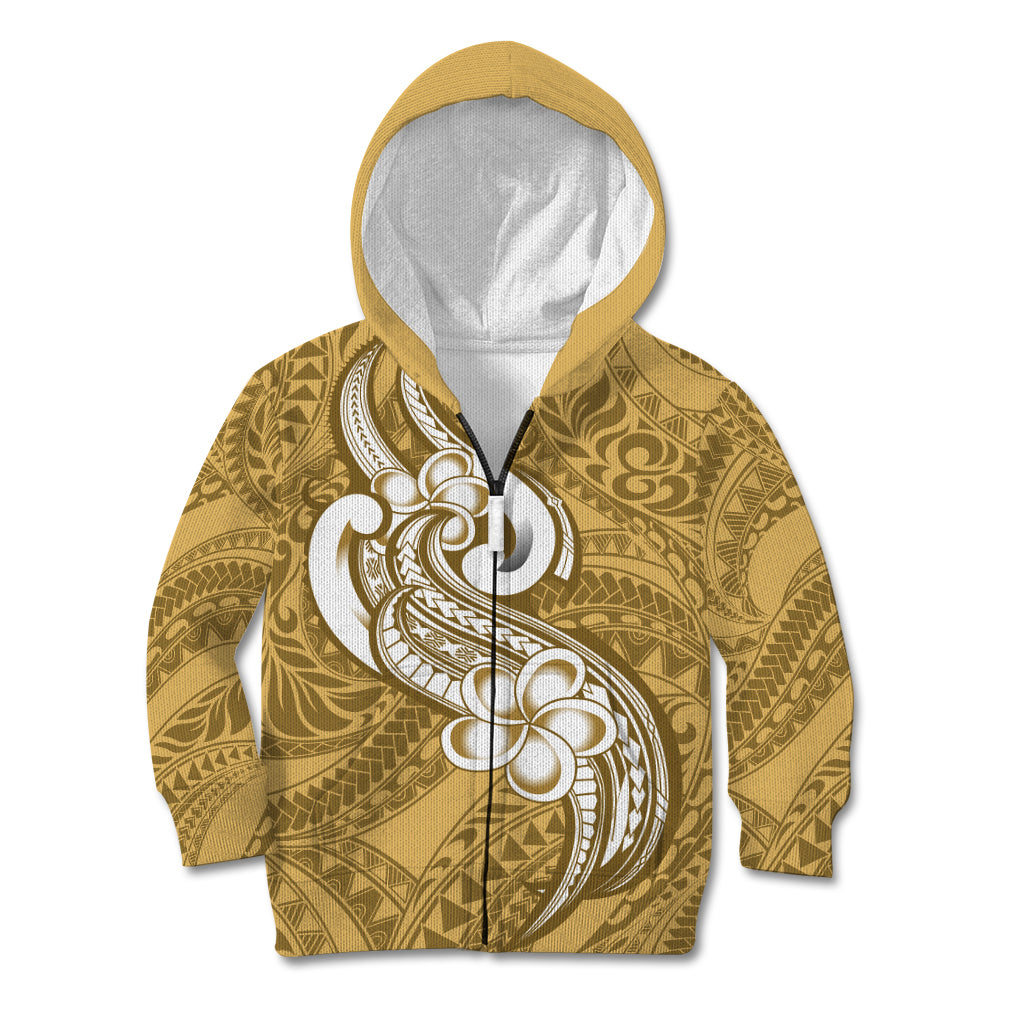 Polynesia Kid Hoodie Plumeria With Tribal Pattern Yellow Pastel Vibes LT14 Zip Hoodie Yellow - Polynesian Pride