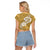 Polynesia Raglan Cropped T Shirt Plumeria With Tribal Pattern Yellow Pastel Vibes LT14 - Polynesian Pride