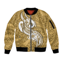 Polynesia Sleeve Zip Bomber Jacket Plumeria With Tribal Pattern Yellow Pastel Vibes LT14 Unisex Yellow - Polynesian Pride
