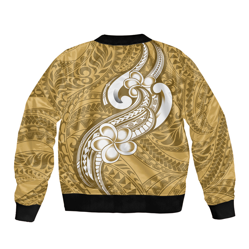 Polynesia Sleeve Zip Bomber Jacket Plumeria With Tribal Pattern Yellow Pastel Vibes LT14 - Polynesian Pride