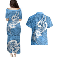 Polynesia Couples Matching Puletasi Dress and Hawaiian Shirt Plumeria With Tribal Pattern Blue Pastel Vibes LT14 - Polynesian Pride