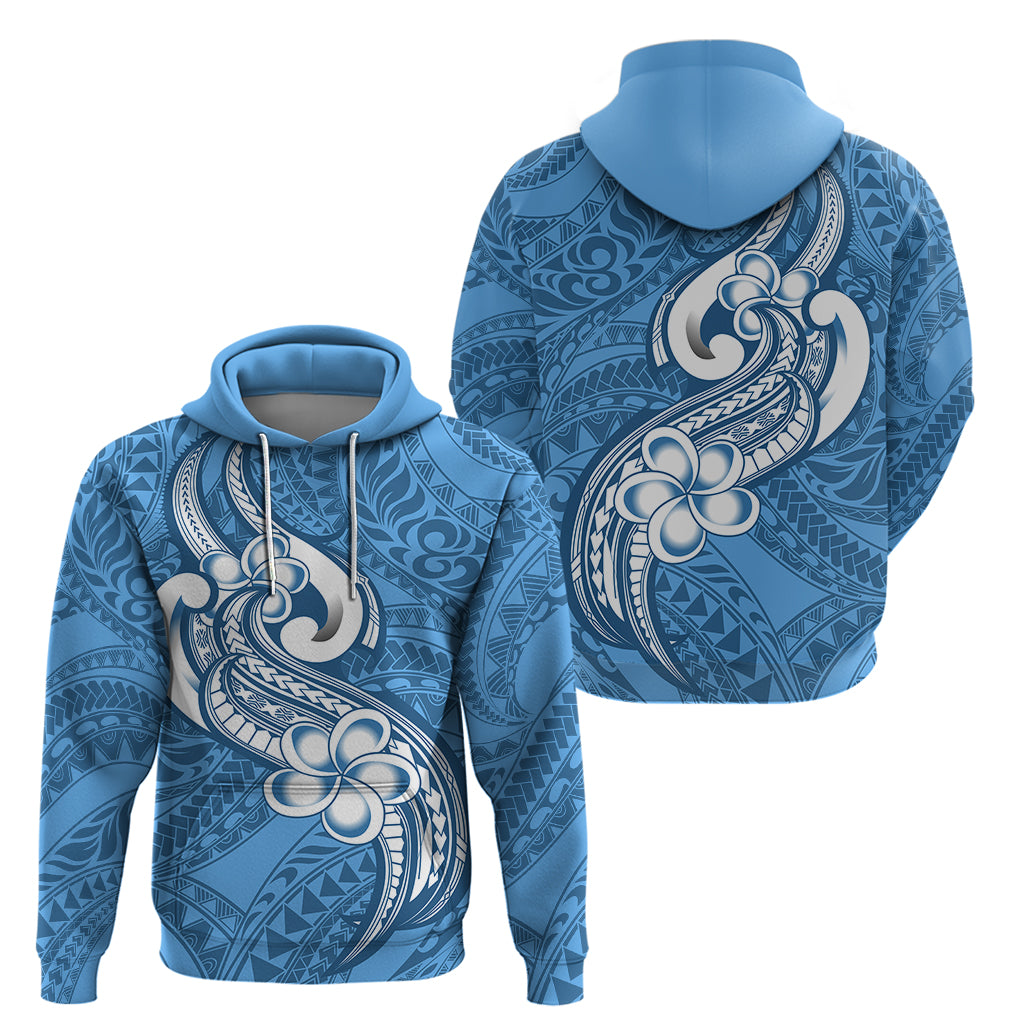 Polynesia Hoodie Plumeria With Tribal Pattern Blue Pastel Vibes LT14 - Polynesian Pride