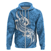 Polynesia Hoodie Plumeria With Tribal Pattern Blue Pastel Vibes LT14 - Polynesian Pride